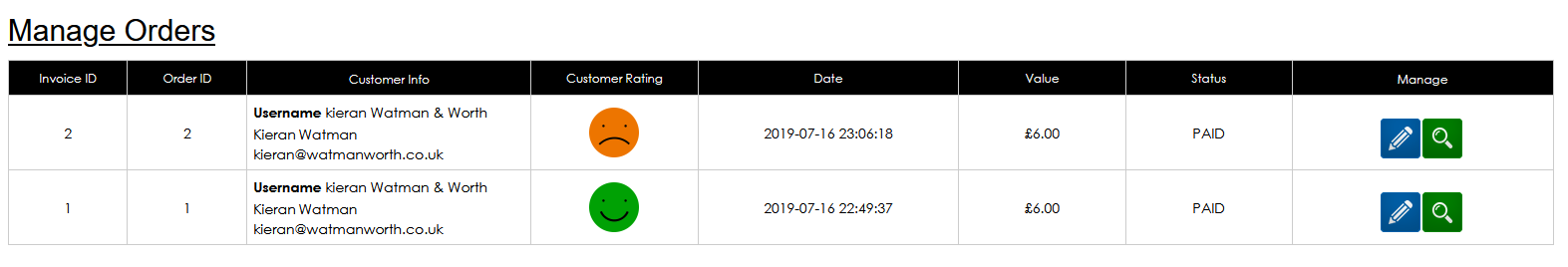 Manage Orders