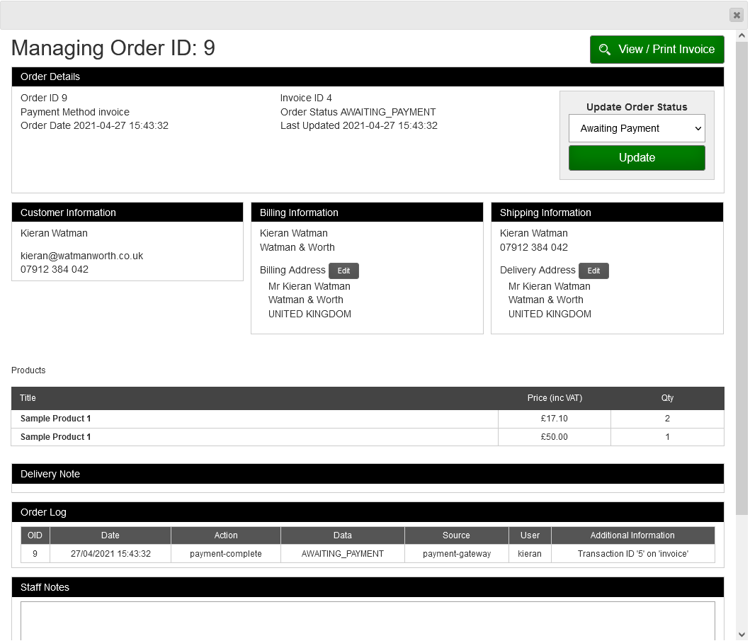 Manage Order