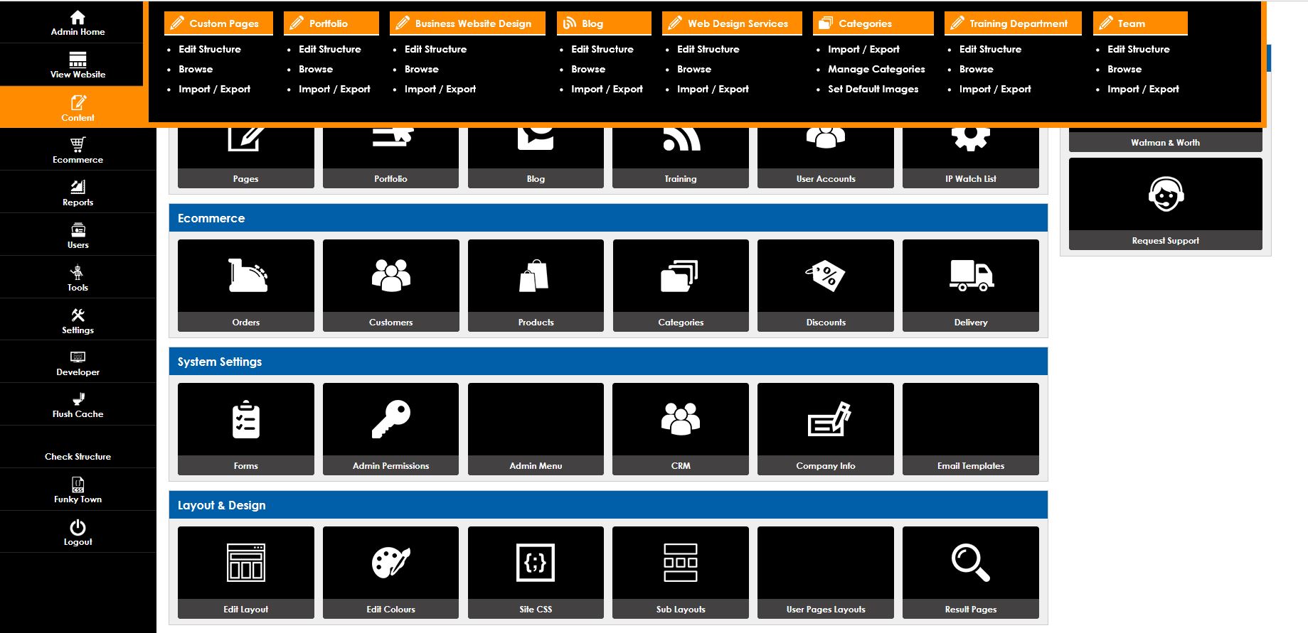 CMS Dashboard Menu